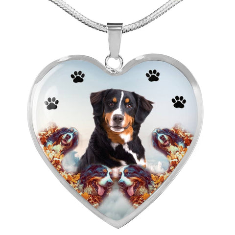Bernese Mountain Dog Print Heart Charm Necklace