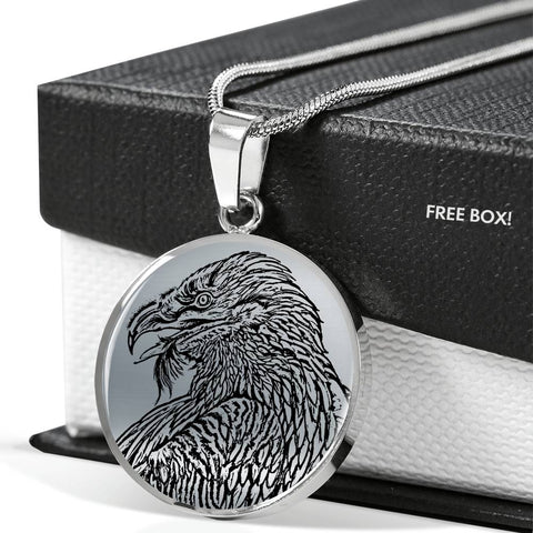 Bearded Vulture Bird Sketch Print Circle Pendant Luxury Necklace
