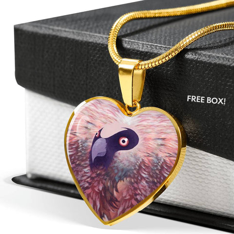 Bearded Vulture Bird Art Print Heart Pendant Luxury Necklace