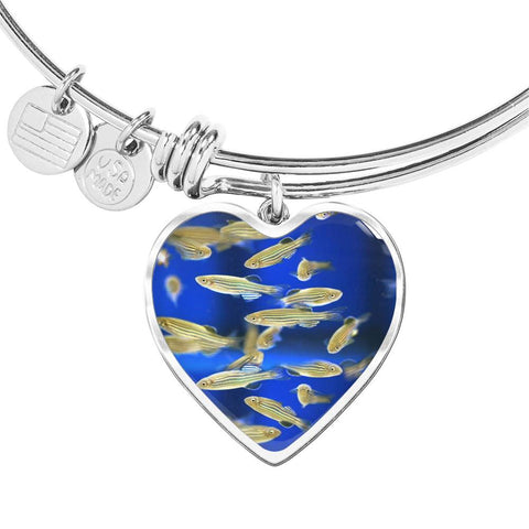 Zebrafish Fish Print Luxury Heart Charm Bangle