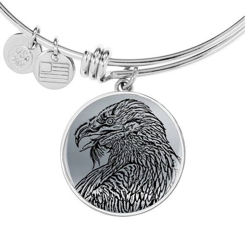 Bearded Vulture Bird Sketch Print Circle Pendant Luxury Bangle