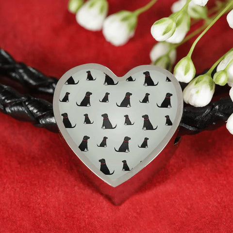 Labrador Retriever Pattern Print Heart Charm Braided Bracelet