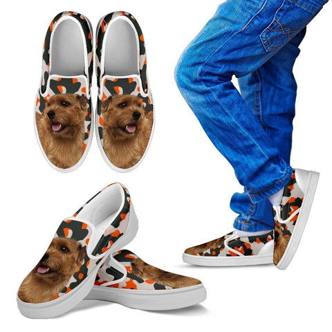 Norfolk Terrier Dog Print Slip Ons For KidsExpress Shipping