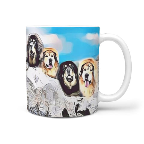 Tibetan Mastiff Dog Mount Rushmore Print 360 White Mug