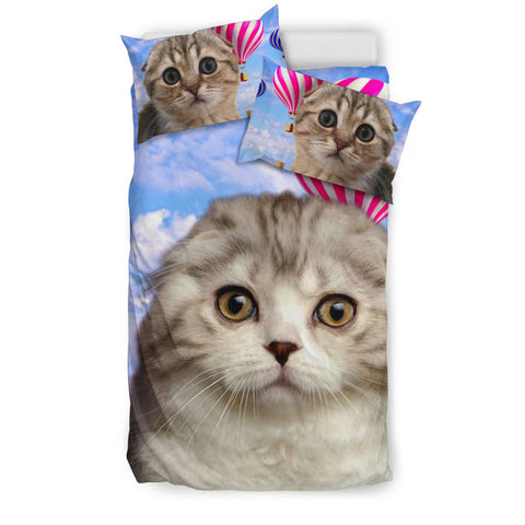 Scottish Fold Cat With Air Balloon Print Bedding Set