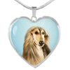 Afghan Hound Dog Print Heart Pendant Luxury Necklace