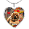Tibetan Mastiff Print Heart Pendant Luxury Necklace