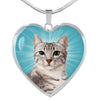 Egyptian Mau Cat Print Heart Pendant Luxury Necklace