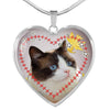 Lovely Snowshoe Cat Print Heart Pendant Luxury Necklace