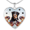Bernese Mountain Dog Print Heart Charm Necklace
