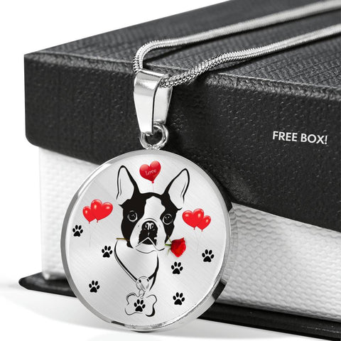 Cute Boston Terrier Print Circle Pendant Luxury Necklace