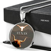 Texas Longhorn Cattle (Cow) Print Circle Pendant Luxury Necklace