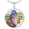 Scottish Fold Cat Print Circle Pendant Luxury Necklace