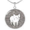 Cute Middle White Pig Print Circle Pendant Luxury Necklace
