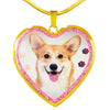 Pembroke Welsh Corgi Dog Print Heart Charm Necklaces