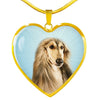 Afghan Hound Dog Print Heart Pendant Luxury Necklace