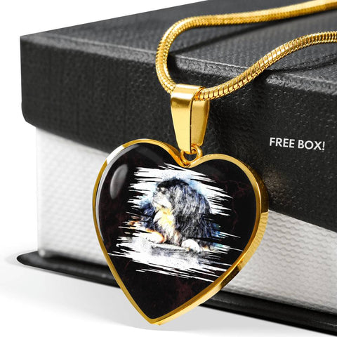 Tibetan Mastiff Dog Art Print Heart Charm Necklaces