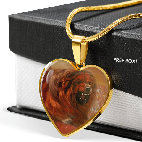 Tibetan Mastiff Print Heart Pendant Luxury Necklace