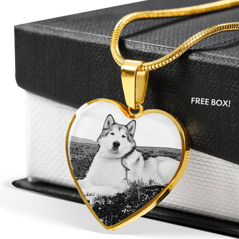Alaskan Malamute Print Heart Charm Necklace
