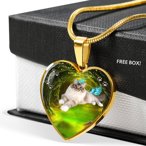 Birman Cat Print Heart Charm Necklaces