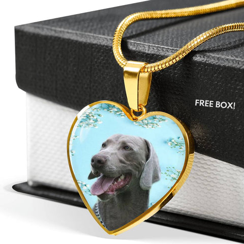 Weimaraner Dog Print Heart Pendant Luxury Necklace