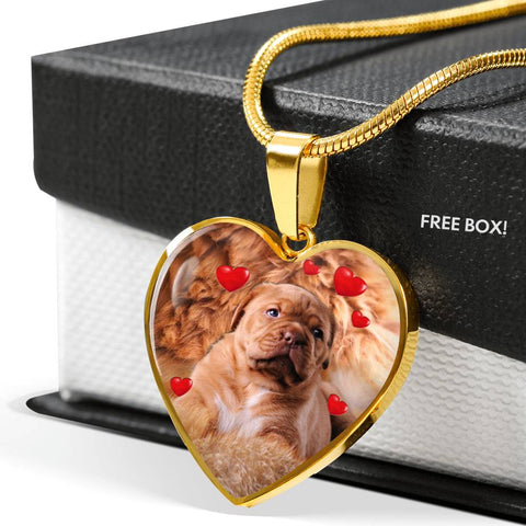 Bordeaux Mastiff Print Heart Pendant Luxury Necklace