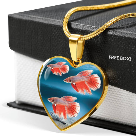 Siamese Fighting Fish Print Heart Charm Necklace