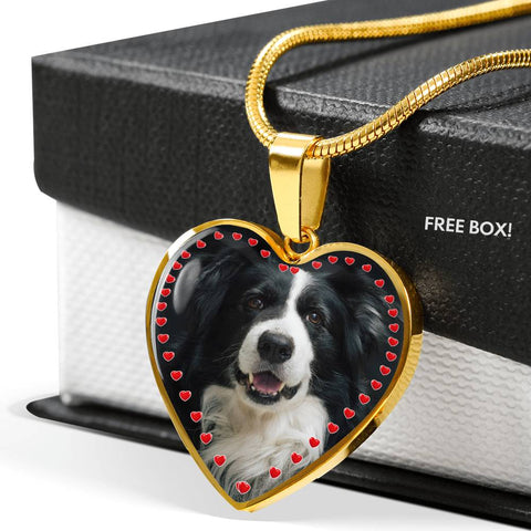 Border Collie Print Heart Charm Necklace