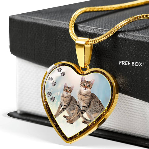 Savannah Cat Print Heart Charm Necklaces