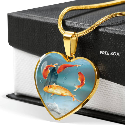 Goldfish Print Heart Charm Necklace