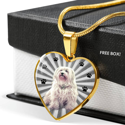 Havanese Dog Print Heart Charm Necklace