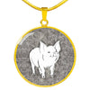 Cute Middle White Pig Print Circle Pendant Luxury Necklace