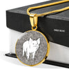 Cute Middle White Pig Print Circle Pendant Luxury Necklace