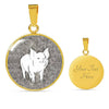 Cute Middle White Pig Print Circle Pendant Luxury Necklace