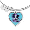 Border Collie Dog Art Print Heart Pendant Bangle
