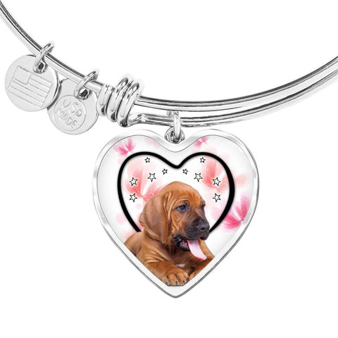 Bloodhound Dog Print Luxury Heart Charm Bangle