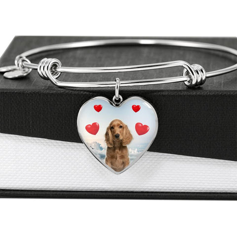 Cocker Spaniel Print Luxury Heart Charm Bangle