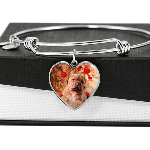 Bordeaux Mastiff Print Luxury Heart Charm Bangle
