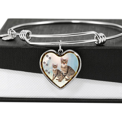 Savannah Cat Print Heart Pendant Bangle