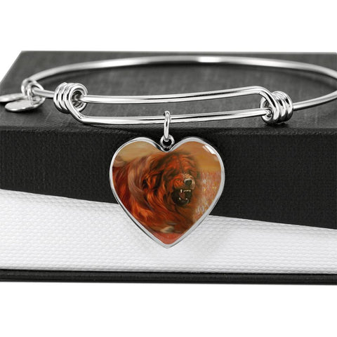 Tibetan Mastiff Print Heart Pendant Luxury Bangle