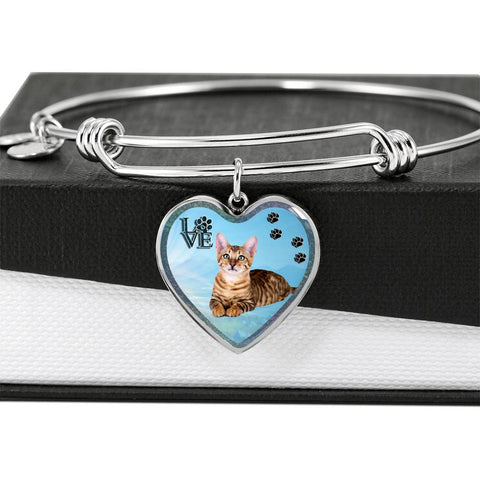 Toyger Cat Print Heart Pendant Bangle