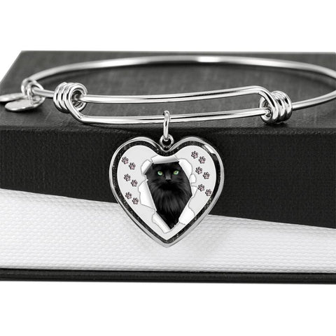 Nebelung Cat Print Heart Pendant Bangle