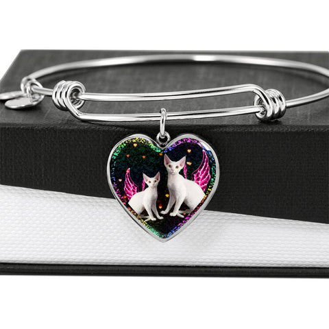 Devon Rex Cat Print Heart Pendant Bangle