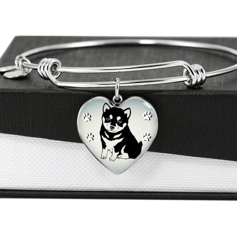 Shiba Inu Dog Print Heart Pendant Bangle