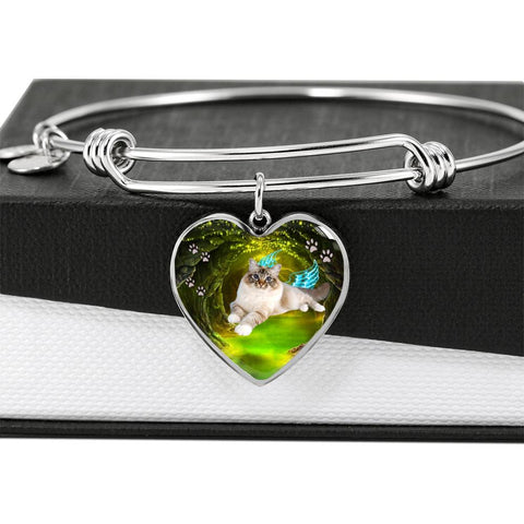 Birman Cat Print Heart Pendant Bangle