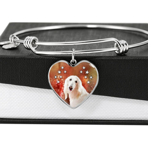 Afghan Hound Print Luxury Heart Charm Bangle