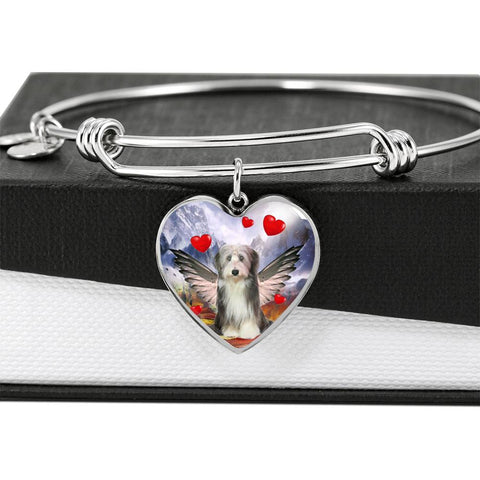Bearded Collie Print Luxury Heart Charm Bangle