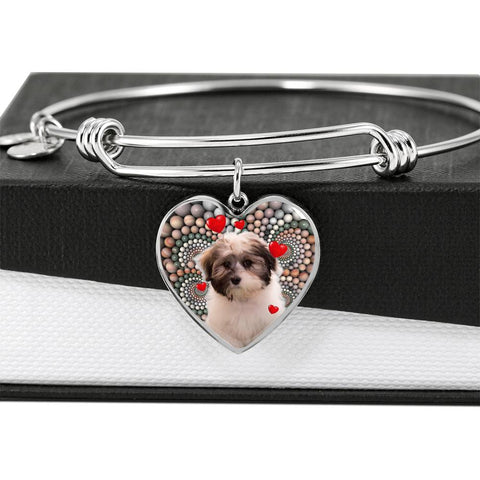 Cute Havanese Dog Print Luxury Heart Charm Bangle