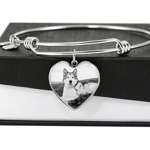 Alaskan Malamute Print Heart Pendant Luxury Bangle