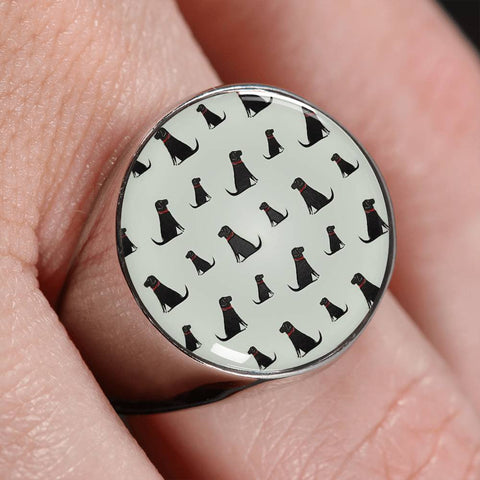 Labrador Retriever Pattern Print Signet Ring